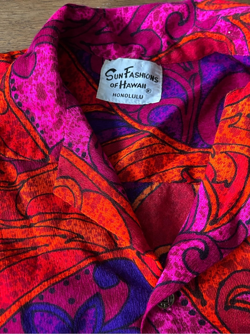 Rare Vintage Sun Fashions of Hawaii Tiki Paisley Short-Sleeve Shirt 1960’s - Picture 8 of 9
